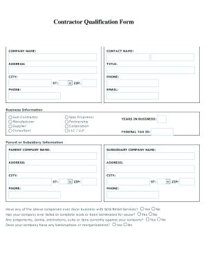 18 Printable Contractor Qualification Form Templates Fillable Samples