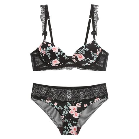 Sexy Lace Bra Sets Fashion Printing Floral Bras Panties For Women A B C Cup Underwear Lingerie