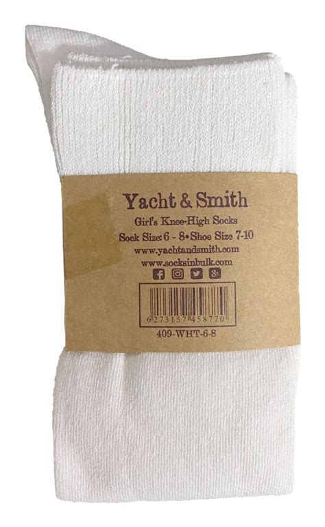 Yacht Smith Girls Cotton Knee High White Socks At Socksinbulk