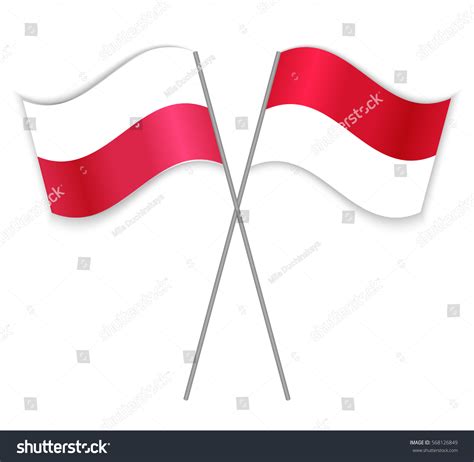 Polish Indonesian Crossed Flags Poland Combined Stock Vector Royalty