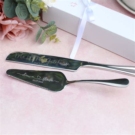 Personalised Silver Wedding Cake Knife And Server Set Stainless Steel