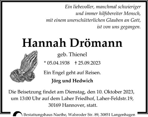 Traueranzeigen Von Hannah Dr Mann Trauer Anzeigen De