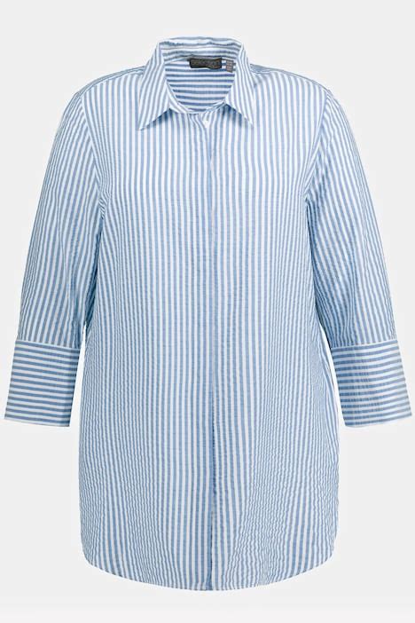 Wide Cuffs Button Front Stripe Blouse Radiant Blue Ulla Popken