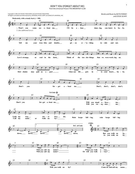 Don T You Forget About Me By Simple Minds Sheet Music For School Of