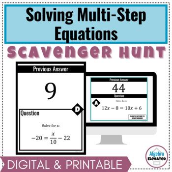 Solving Multi Step Equations Scavenger Hunt Activity By Algebra Elevated