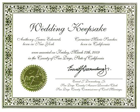 Marriage Keepsake