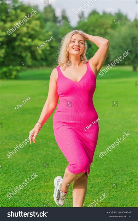 Plus Size American Blonde Woman Pink Stock Photo Shutterstock