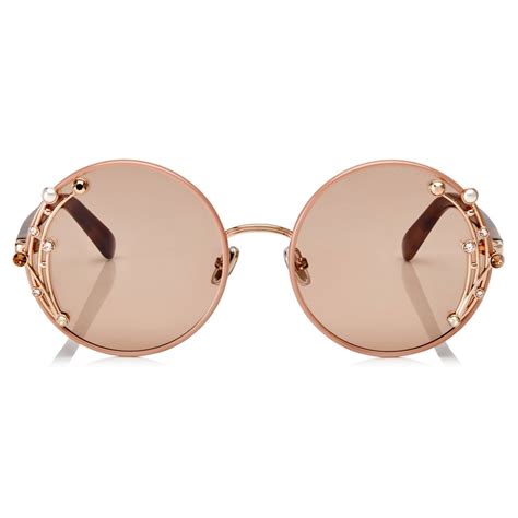 Jimmy Choo Gema Nude Round Shaped Metal Sunglasses With Swarovski