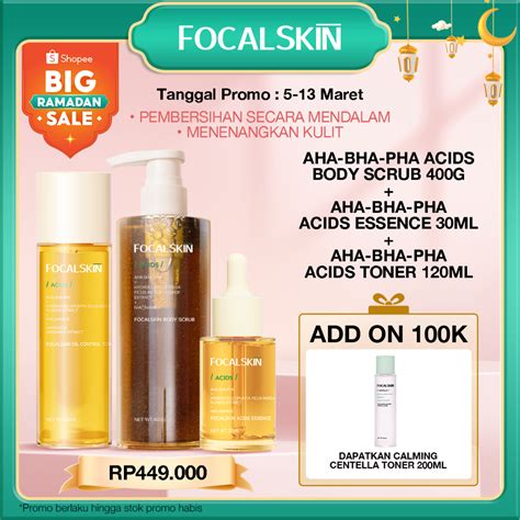 Jual Focalskin Combo 3in1 Acids Essence 30ml Acne Body Scrub 400g