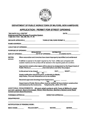 Fillable Online Milfordnh Trench Permit Street Opening Master Town Of