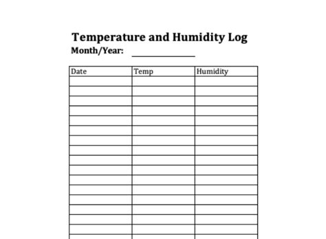 Printable Temperature And Humidity Log Template Prntbl