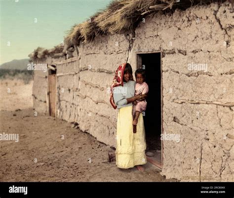 Arizona 1902 A Papago Native American And Her Child Outside Their Home