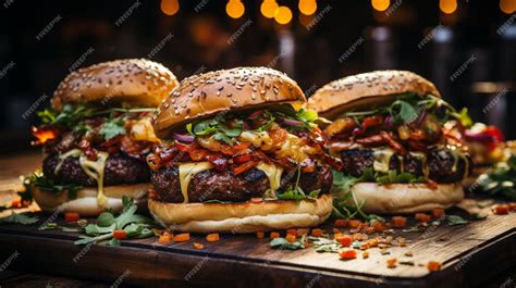 Premium AI Image | Burgers at a burger feast dinner hamburger food ...