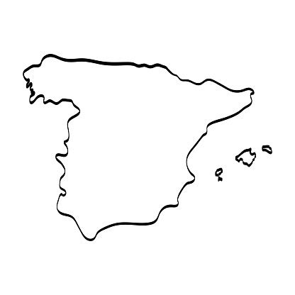 Spain Map Outline Graphic Freehand Drawing On White Background Vector ...