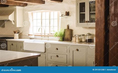 Farmhouse Kitchen Decor and Interior Design, English in Frame Kitchen Cabinets in a Country ...