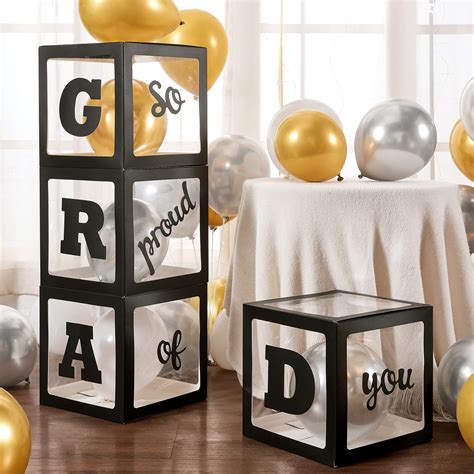 Buy 2023 Graduation Decorations 4 Pcs Black Balloons Boxes With Led