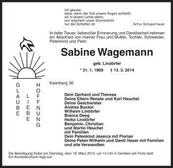 Traueranzeigen Von Sabine Wagemann Trauer Flz De