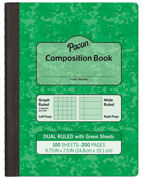 Pacon Dual Ruled Composition Book Green 14 In Grid And 38 In Wide