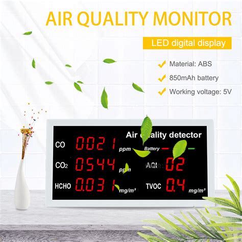 5 In 1 Indoor Air Quality Monitor Co Co2 Hcho Tvoc Meter Home Detector Tester Ebay