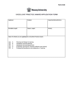 Fillable Online Massey Ac Form A G Excellent Practice Award Application