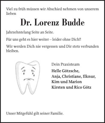 Traueranzeigen Von Dr Lorenz Budde Sh Z Trauer