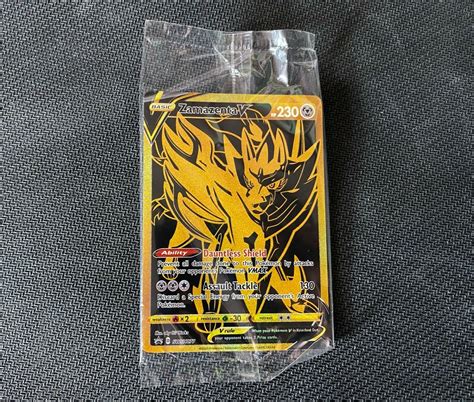 Mavin Ultra Rare Zamazenta V SWSH077 Holo Promo Black Gold Full Art