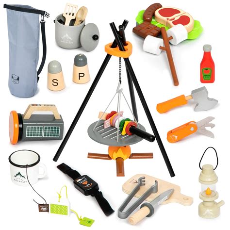Umu Kids Camping Toys Set Pretend Play With Campfire Wooden Camping