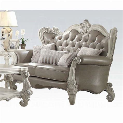 Bone Pu Gold Patina Tufted Loveseat Vendome Acme Traditional