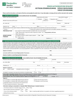 Fillable Online Prior Authorization Request 12553E Desjardins Life