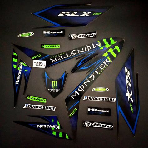 Jual Stiker Klx S Monster Striping Kawasaki Imi Biru Hitam Hijau Di