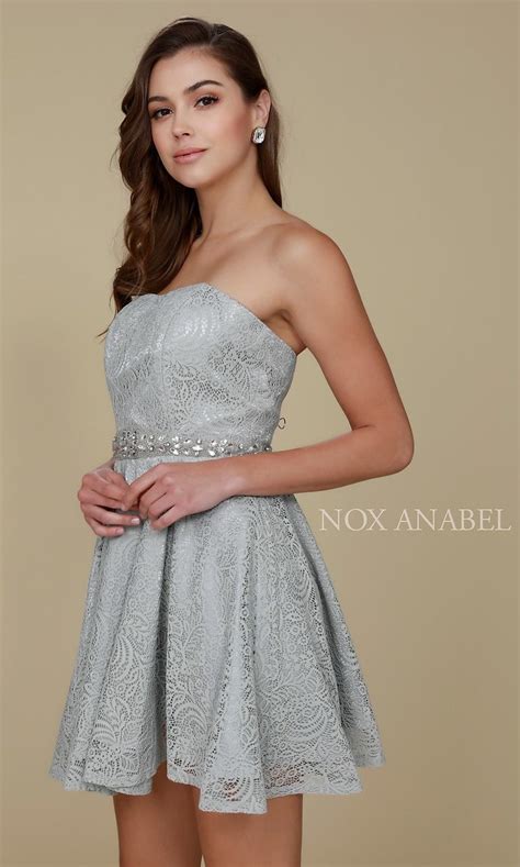 Short Rhinestone Waist Strapless Lace Homecoming Dress