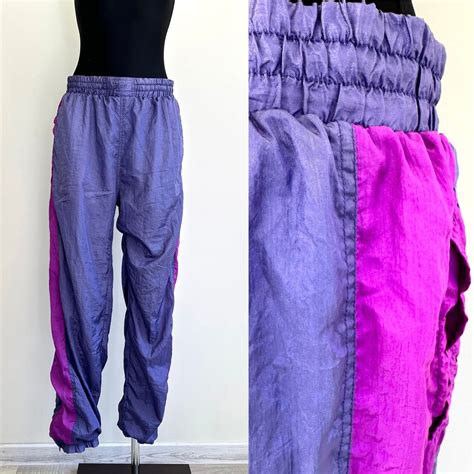 Vintage Running Pants Purple Track Pants High Elastic Waist 80s Sporty