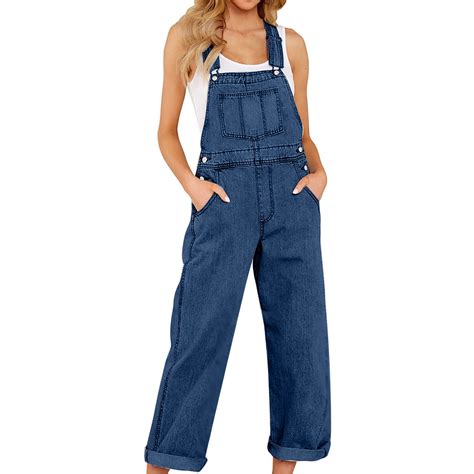 Women S Casual Stretch Denim Bib Overalls Pants Pocketed Jeans