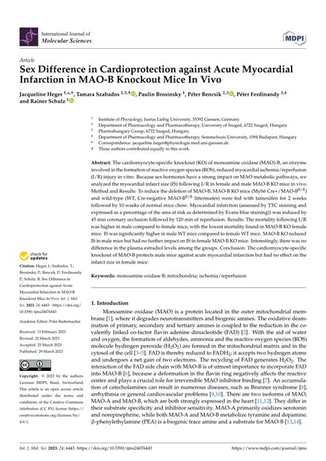 Pdf Sex Difference In Cardioprotection Against Acute Myocardial