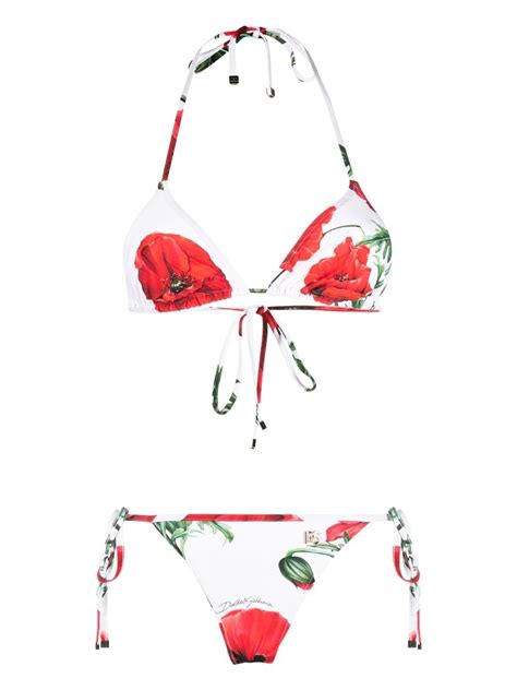 Dolce And Gabbana Bikini Estilo Triángulo Con Estampado Poppy Farfetch