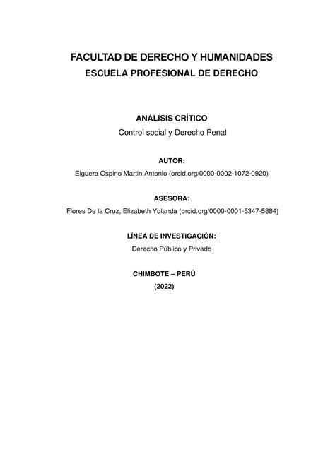 Analisis Critico Elguera Facultad De Derecho Y Humanidades Escuela Profesional De Derecho