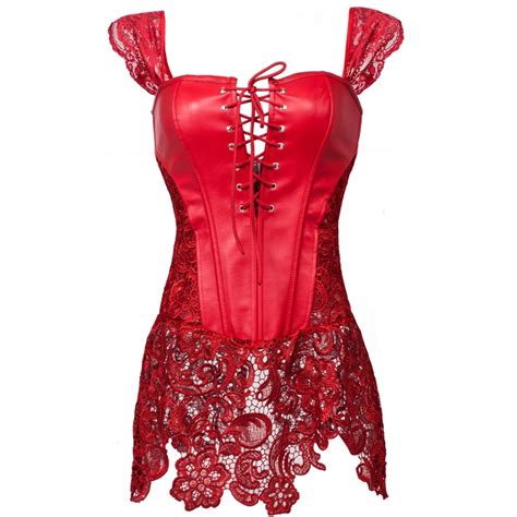 Faux Leather Corset Newest Black Red Plus Size Corset Lace Off Shoulderandhem Front Lace Up