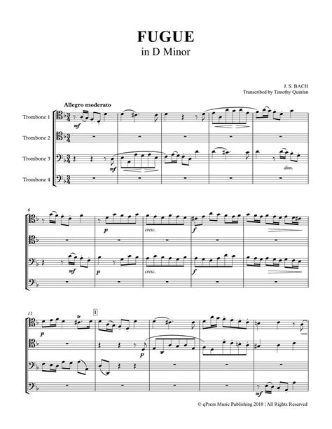 Fugue In D Minor For Trumpets Or Trombones By Bach J S Qpress