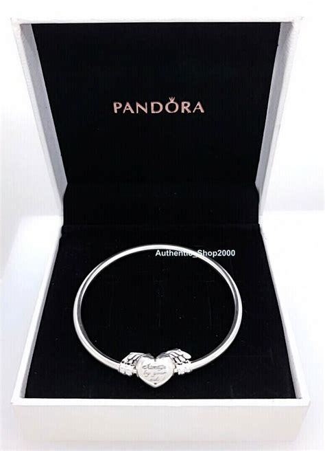 New Authentic Pandora Silver Winged Heart Bangle Charm Bracelet