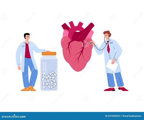 Doctors Check The Heart And Offer Medicines Flat Vector Illustration