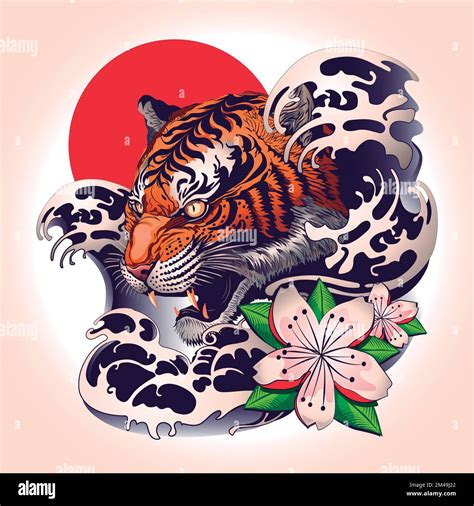 Diseño de tatuaje de tigre con estilo decorativo japonés Ilustración