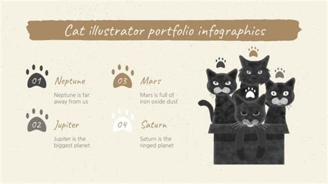 Cat Illustrator Portfolio Infographics | Google Slides & PPT