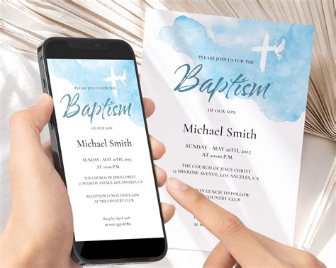 Boy Baptism Invitation Template, Baptism Phone Invitation Watercolor ...