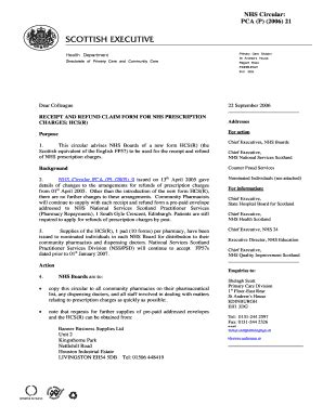 Fillable Online Pca P Receipt And Refund Claim Form For Nhs