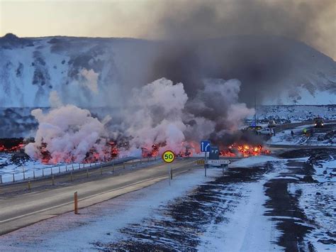 New Volcanic Eruption Close To Geothermal Plant And Blue Lagoon In Iceland