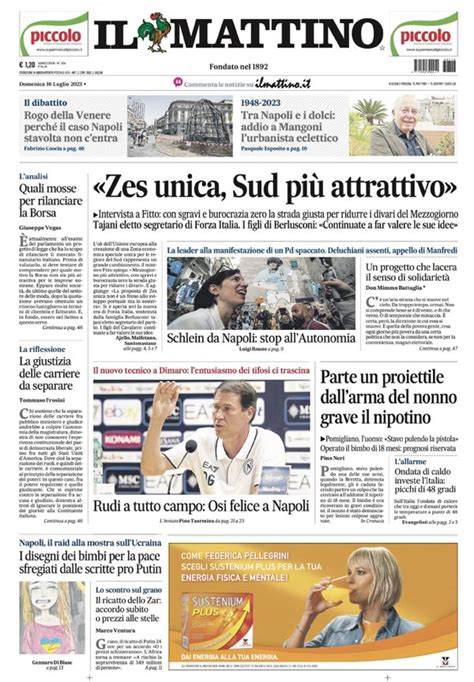 PRIMA PAGINA IL MATTINO Rudi A Tutto Campo Osi Felice A Napoli