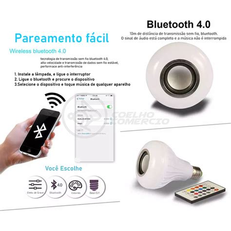 L Mpada Led W E Rgb Colorida Caixa De Som Bluetooth E Controle