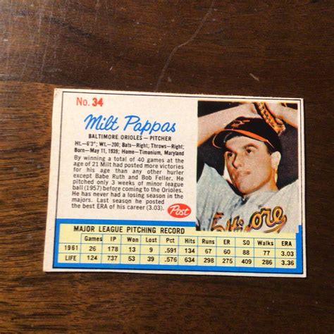 Post Cereal Milt Pappas Balt Orioles Trim Yourself