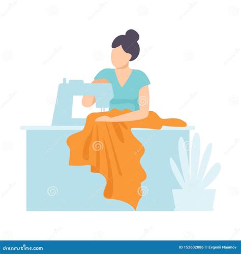 Woman Tailor Sewing Using Sewing Machine Craft Hobby Or Profession