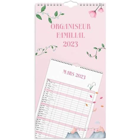 Burde Calendrier 2023 Familial Rose Mural 5 Colonnes 12 Mois 1